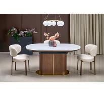 Стол обеденный HALMAR GIBSON 160 раскладной (белый мрамор/орех/золотой)