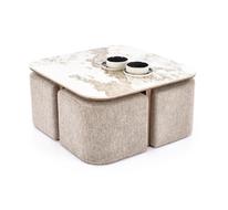 Комплект HALMAR ARAKIS (стол журнальный + 4 пуфа)бежевый мрамор/орех