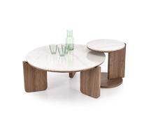 Комплект HALMAR DIUNA (2 стола журнальных) (белый мрамор/светлый орех)