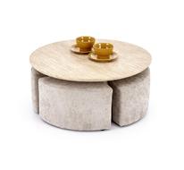 Комплект HALMAR NUGAT (стол журнальный + 4 пуфа) (травертин) 80/36