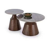Комплект HALMAR TOWER (2 стола журнальных) (коричневый мрамор/орех)