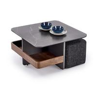 Комплект HALMAR VICKER (стол журнальный + 2 пуфа) (черный мрамор/черный/орех)